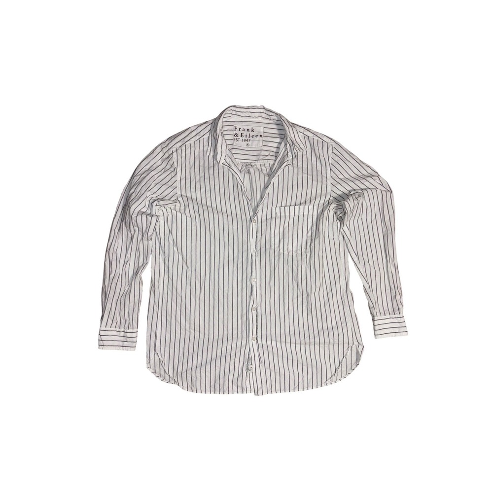 FRANK & EILEEN Joely Button Up Shirt Womens S White Black Stripe Cotton Italy